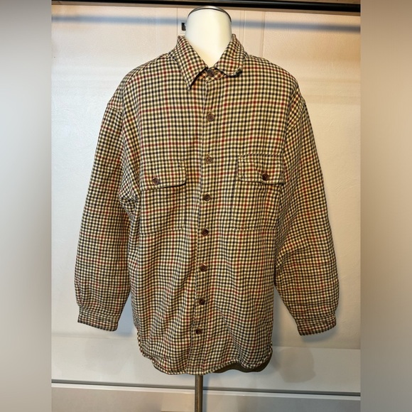 Fleece lined flannel shirt jacket 100% cotton button up plaid roundtree & Yorke - Picture 1 of 11